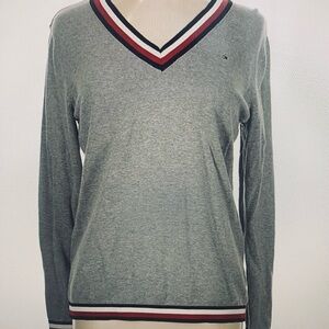 Tommy Hilfiger Gray Sweater with Red White & Blue Trim